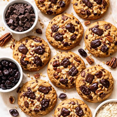 Image of Chocolate Chunk Oatmeal Cookies with Pecans and Dried Cherries