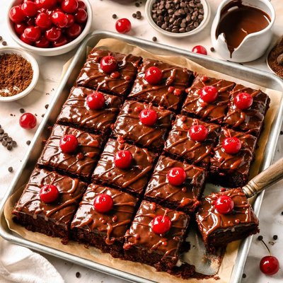 Image of Chocolate Covered Cherry Sheet Cake with Pour Over Glaze