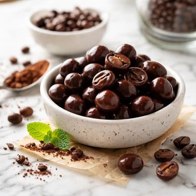 Image of Café en grano cubierto de chocolate vegano