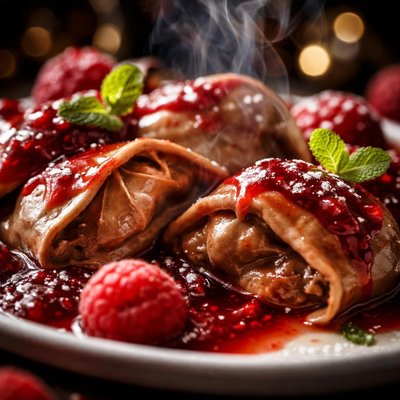 Image of Chocolate Cream Cheese Whispers in Raspberry Sauce