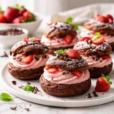 Image of Chocolate Cream Puffs with Strawberry Truffle Filling