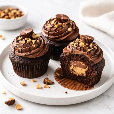 Image of Chocolate Cupcakes Filled with Peanut Butter Cups