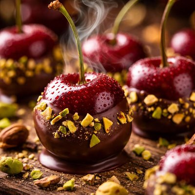 Image of Chocolate Dipped Cherries with Pistachios