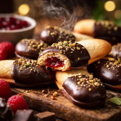 Image of Chocolate Dipped Jam Filled Cats Tongues