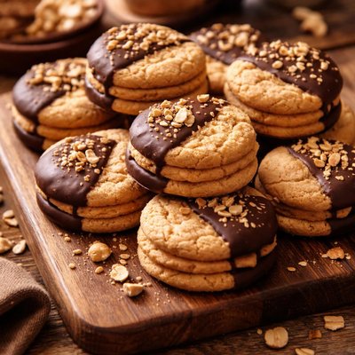 Image of Chocolate Dipped Peanut Butter Sandwich Cookies