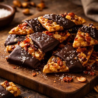 Image of Chocolate Dipped Smoked Almond Bacon Brittle