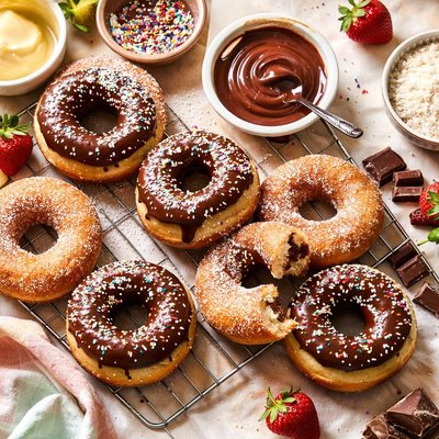 Image of Chocolate Dippy or Sugarcoated Doughnuts Paula Deen