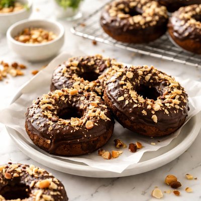 Image of Vegan Chocolate Donuts with Nuts