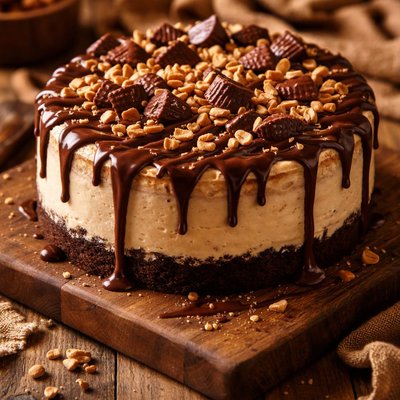 Image of Chocolate Drizzled Peanut Butter Cheesecake