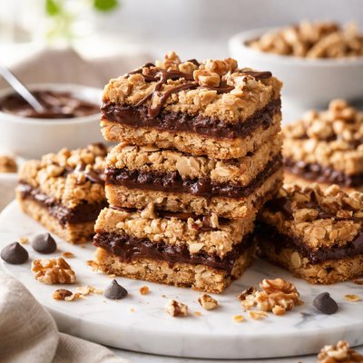 Image of Chocolate Filled Walnut Oatmeal Bars