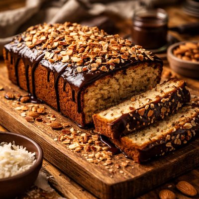 Image of Chocolate Glazed Coconut Almond Cake