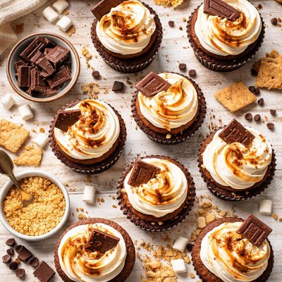 Image of Chocolate Graham Cracker Cupcakes with Toasted Marshmallow