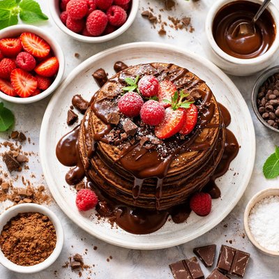 Image of Chocolate Griddle Cakes with Chocolate Sauce
