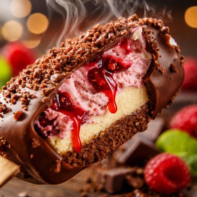 Image of Chocolate Ice Cream Raspberry Flavored Cheesecake Dipped I