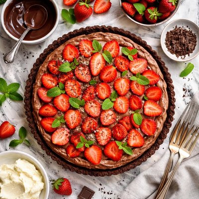 Image of Chocolate Mascarpone and Strawberry Tart