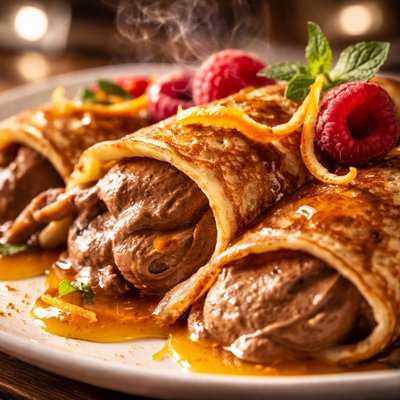 Image of Chocolate Mousse Crepes with Grand Marnier Sauce