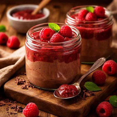 Image of Chocolate Mousse with Raspberry Puree