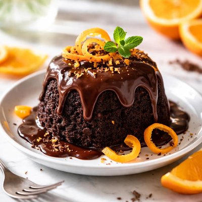 Image of Chocolate Orange Pudding with Cocoa Sauce