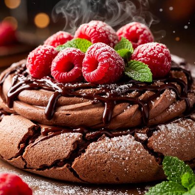 Image of Chocolate Pavlova with Raspberries