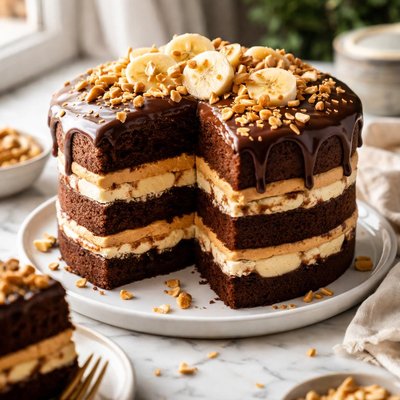 Image of Chocolate Peanut Butter and Banana Cake