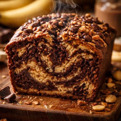 Image of Chocolate Peanut Butter Marbled Banana Bread
