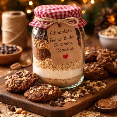 Image of Chocolate Peanut Butter Oatmeal Cookies Gift Mix in a Jar