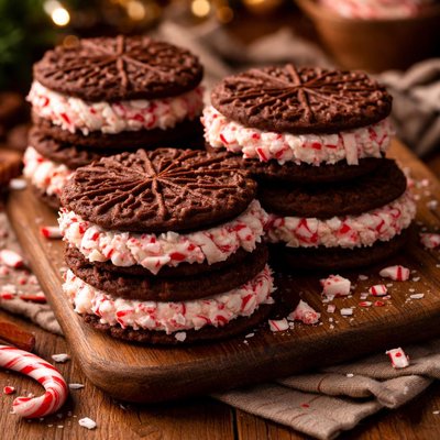 Image of Chocolate Peppermint Pizzelle Sandwich Cookies