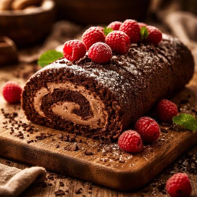 Image of Chocolate Roll with Raspberries