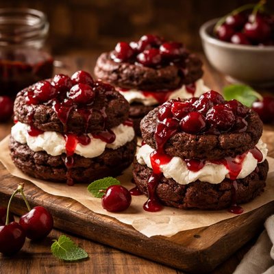 Image of Chocolate Shortcakes with Sour Cherry Topping
