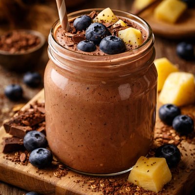 Image of Chocolate Smoothie W Blueberries and Pineapple