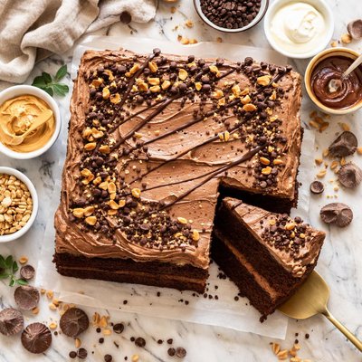 Image of Chocolate Sour Cream Cake Chocolate Peanut Butter Frosting
