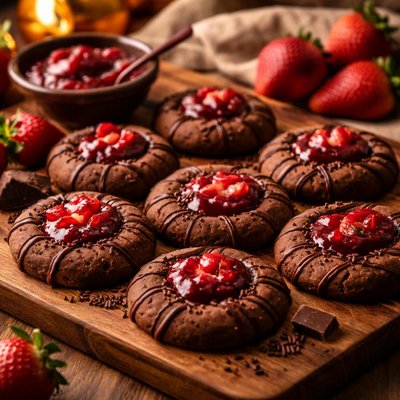 Image of Chocolate Strawberry Thumbprint Cookies