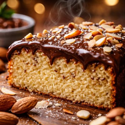 Image of Chocolate Topped Almond One Layer Cake