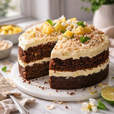 Image of Chocolate Zucchini Cake with Pineapple Frosting and Coconut