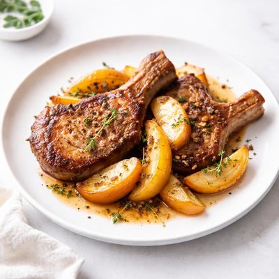 Image of Chops N Apples in a Pan