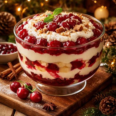 Image of Christmas Cherry Trifle Dessert