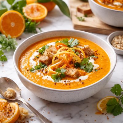 Image of Christmas Clementine Carrot and Coriander Soup W Citrus Twists