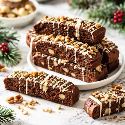 Image of Christmas Low Fat White Chocolate Walnut Brownie Biscotti
