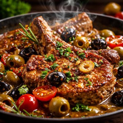Image of Chuletas De Ternera Con Aceitunas Veal with Olives