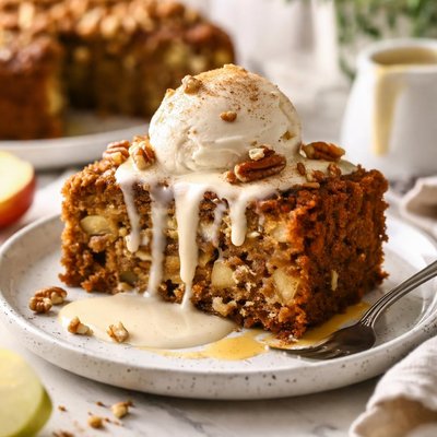 Image of Chunky Apple Spice Cake with Vanilla Butter Sauce