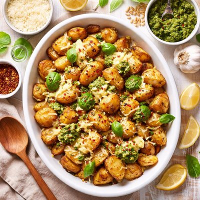 Image of Chunky Potatoes with Cheese Garlic and Pesto