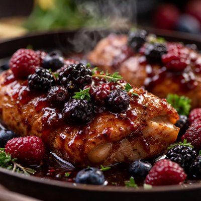 Image of Cider Braised Chicken with Berry Sauce