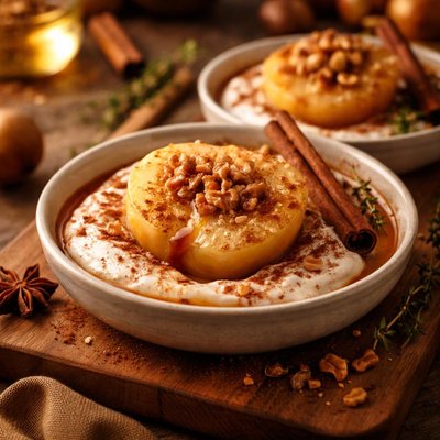 Image of Cider Poached Apples with Cinnamon Yogurt