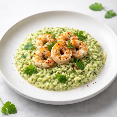 Image of Cilantro Cream Risotto with Shrimp