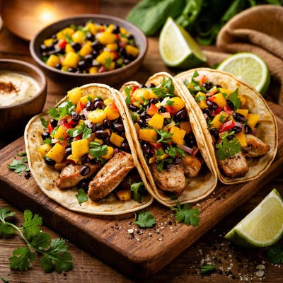 Image of Cilantro Lime Chicken Tacos with a Mango and Black Bean Salsa