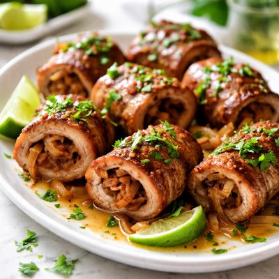 Image of Cilantro Lime Pork Roll Ups with Caramelized Onions
