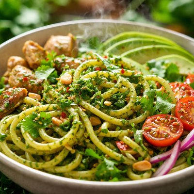 Image of Cilantro Noodle Bowl with Cilantro Pesto