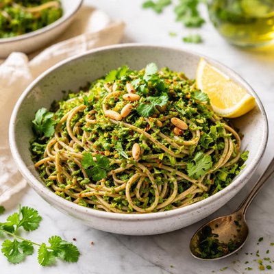 Image of Cilantro Pesto Over Soba Noodles