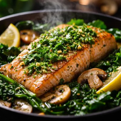 Image of Cilantro Salmon with Spinach and Mushrooms