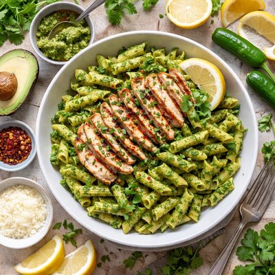 Image of Cilantro Serrano Pesto with Grilled Chicken and Penne